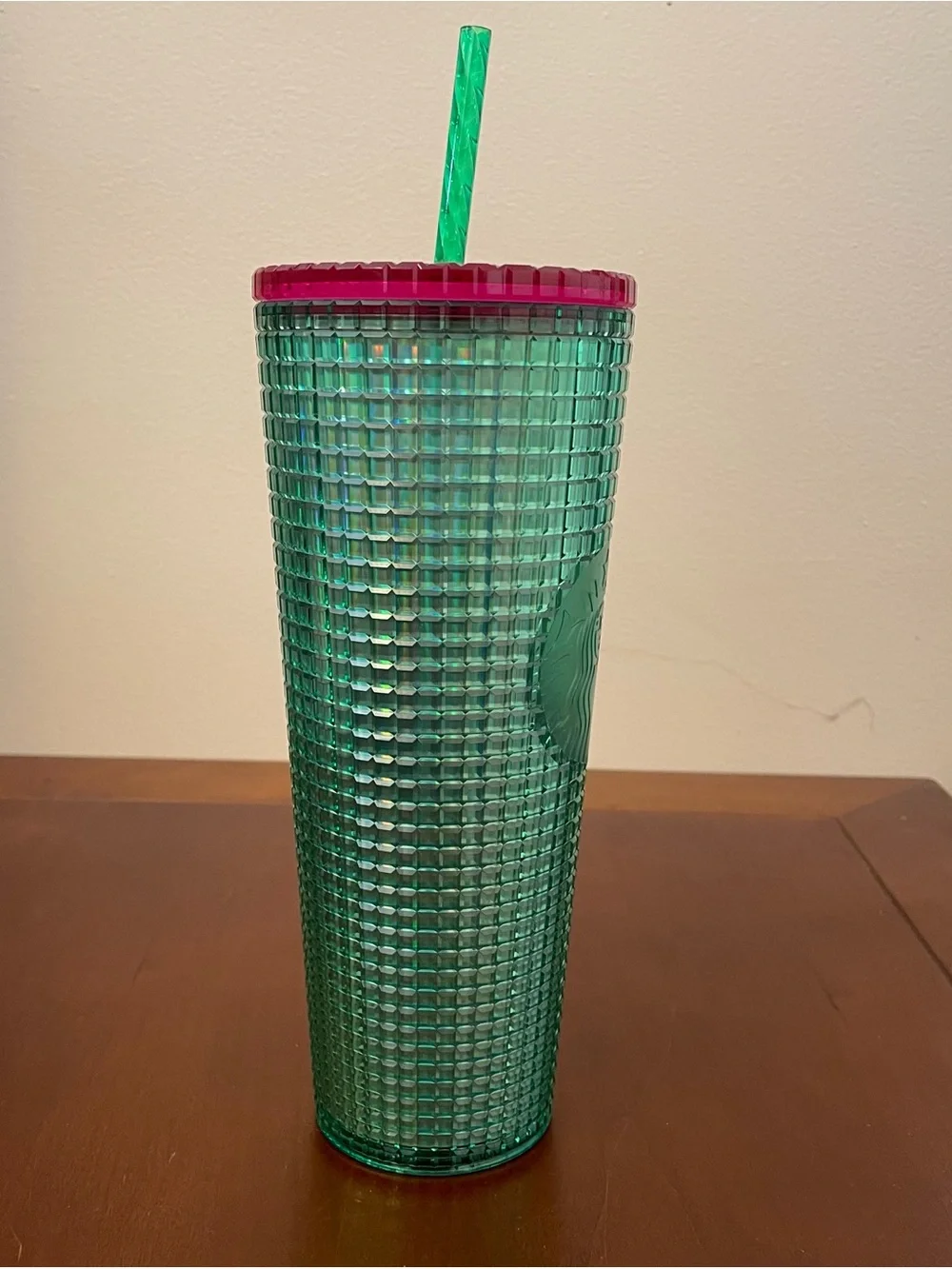 NEW STARBUCKS WATERMELON GREEN PINK GRID STUDDED COLD CUP Travel Tumbler 24 oz
